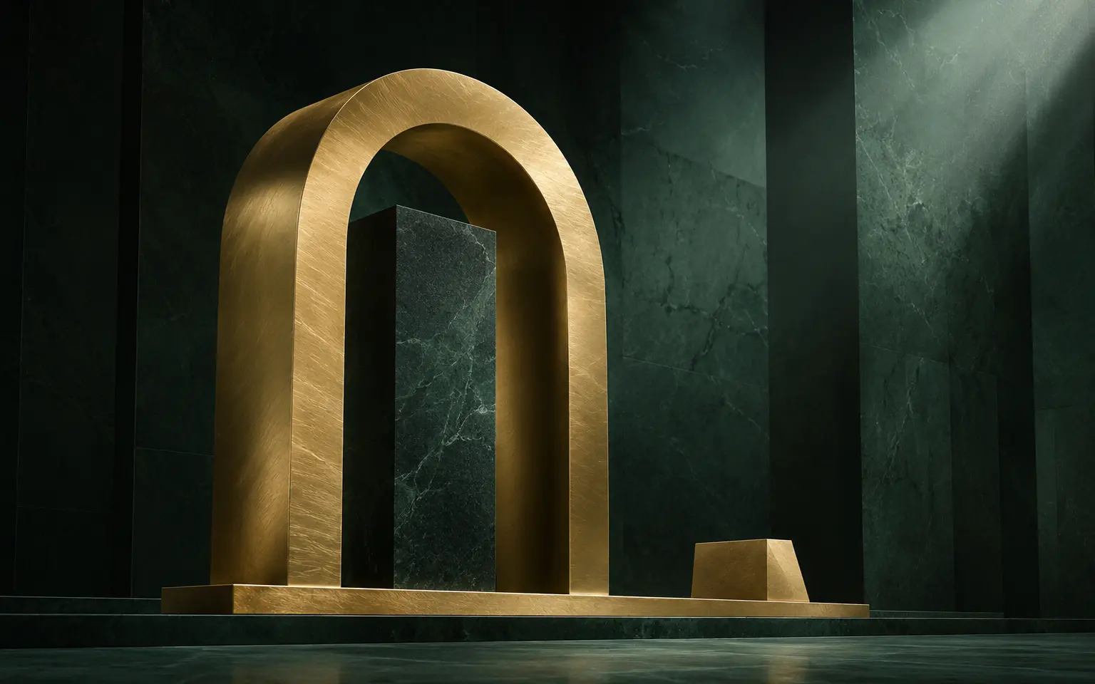 A gold protective frame surrounding a commercial contract in a deep green setting