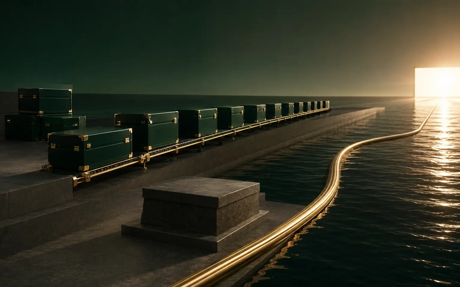 A refined trade route extending from UAE commerce into a global emerald field
